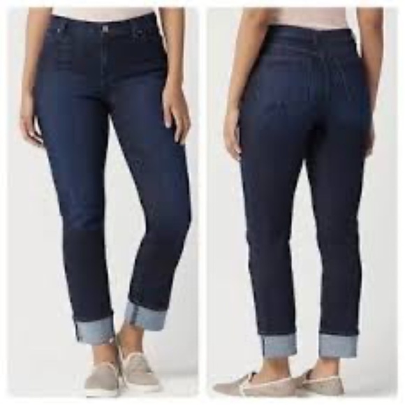 Susan Graver Stretch Denim Straight Leg Jeans - Picture 1 of 9